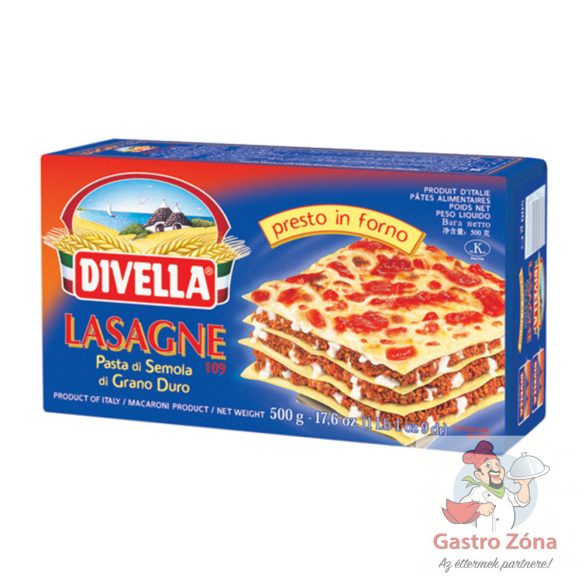 Tészta Lasagne DIVELLA 500gr 12db/#